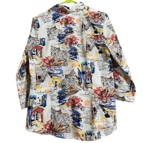 Chico’s Women’s Vibrant Multi 100% Cotton No-Iron Relaxed Graphic Shirt Sz-S/M - Picture 7 of 7